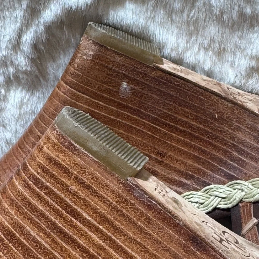 COLE HAAN stitch wedge brown heal leather espadrille slides shoes 7.5B